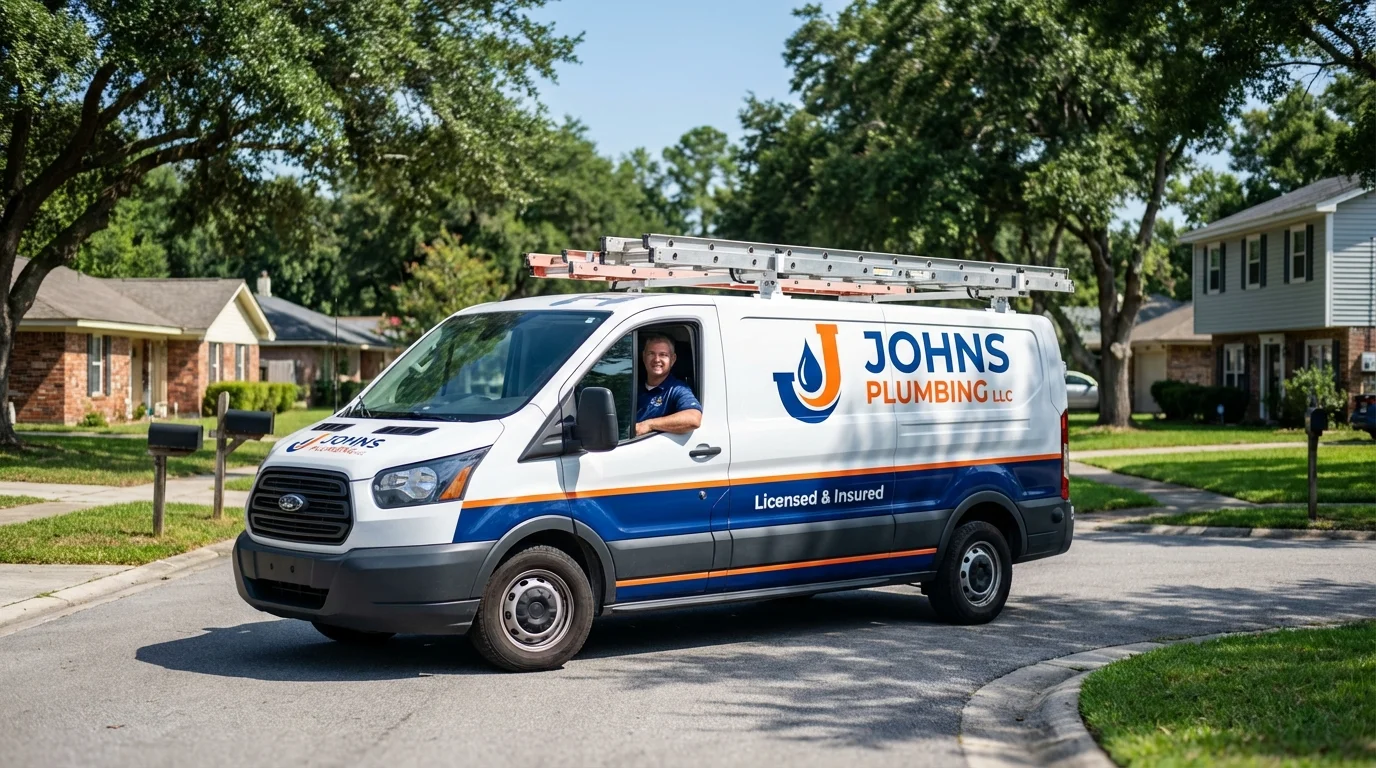 Johns Plumbing LLC service van in Northville, NY