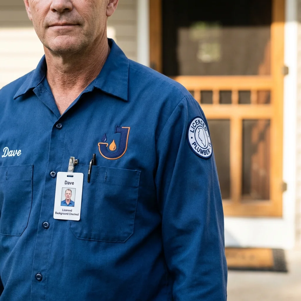 Licensed plumber showing ID badge in Northville, NY