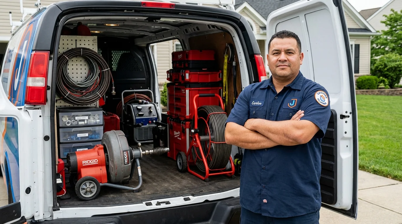 Professional drain cleaning equipment and Johns Plumbing LLC plumber in Northville