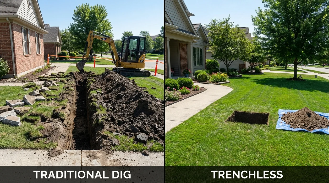 Trenchless sewer repair with minimal yard damage versus traditional excavation in Northville, NY